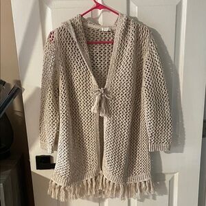 J. Jill Cream Open-Knit Cardigan with Tassels
